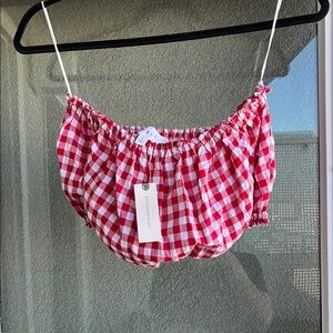 Anthropologie Red Gingham Crop Top